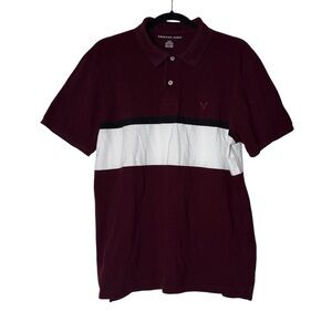 American Eagle Colorblock Polo Shirt Burgundy White Black Size Large Pique